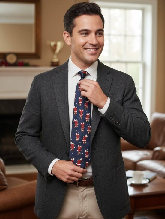 Noel Other - Santa Playing Golf  multi color Neck tie
